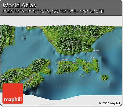 Satellite 3D Map of the Area around 3° 30' 2" S, 128° 25' 30" E
