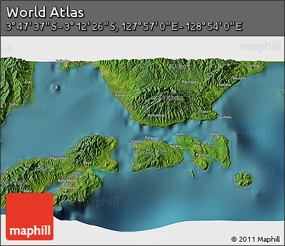 Satellite 3D Map of the Area around 3° 30' 2" S, 128° 25' 30" E