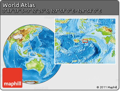 Physical Location Map of the Area around 3° 30' 2" S, 128° 25' 30" E