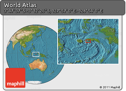 Satellite Location Map of the Area around 3° 30' 2" S, 128° 25' 30" E