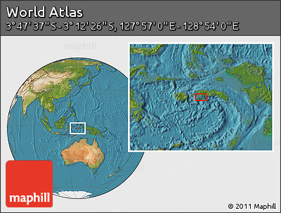 Satellite Location Map of the Area around 3° 30' 2" S, 128° 25' 30" E