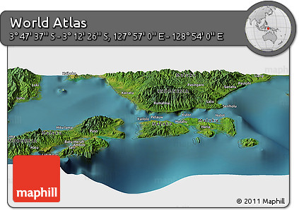 Satellite Panoramic Map of the Area around 3° 30' 2" S, 128° 25' 30" E