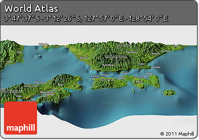 Satellite Panoramic Map of the Area around 3° 30' 2" S, 128° 25' 30" E