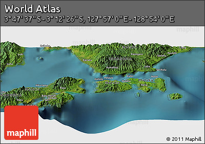 Satellite Panoramic Map of the Area around 3° 30' 2" S, 128° 25' 30" E