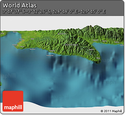 Satellite 3D Map of the Area around 3° 30' 2" S, 129° 16' 30" E
