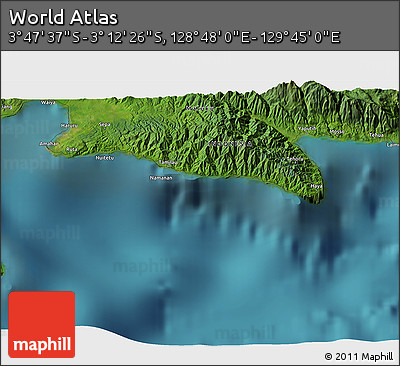 Satellite 3D Map of the Area around 3° 30' 2" S, 129° 16' 30" E