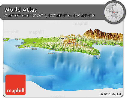 Physical Panoramic Map of the Area around 3° 30' 2" S, 129° 16' 30" E
