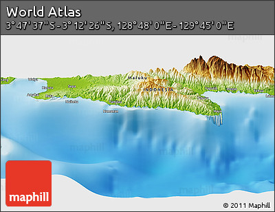 Physical Panoramic Map of the Area around 3° 30' 2" S, 129° 16' 30" E