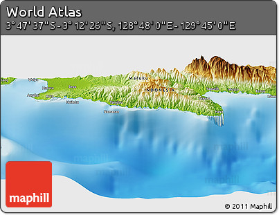 Physical Panoramic Map of the Area around 3° 30' 2" S, 129° 16' 30" E