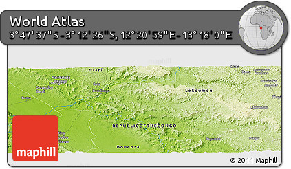 Physical Panoramic Map of the Area around 3° 30' 2" S, 12° 49' 29" E