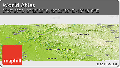 Physical Panoramic Map of the Area around 3° 30' 2" S, 12° 49' 29" E