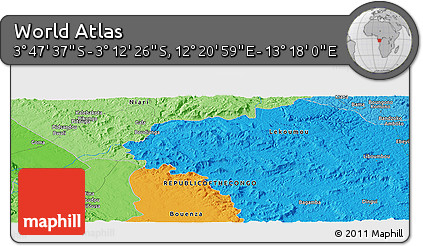 Political Panoramic Map of the Area around 3° 30' 2" S, 12° 49' 29" E