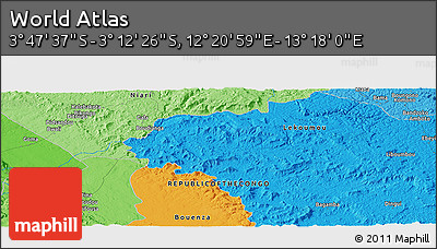Political Panoramic Map of the Area around 3° 30' 2" S, 12° 49' 29" E