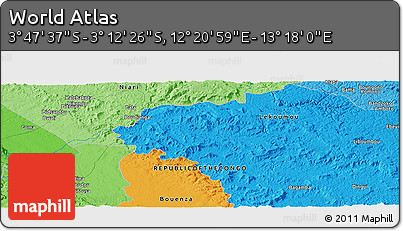 Political Panoramic Map of the Area around 3° 30' 2" S, 12° 49' 29" E