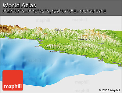 Physical Panoramic Map of the Area around 3° 30' 2" S, 130° 7' 30" E