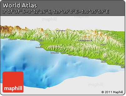 Physical Panoramic Map of the Area around 3° 30' 2" S, 130° 7' 30" E