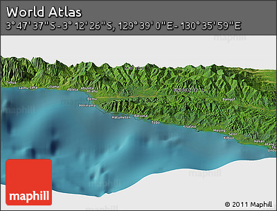 Satellite Panoramic Map of the Area around 3° 30' 2" S, 130° 7' 30" E