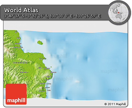 Physical 3D Map of the Area around 3° 30' 2" S, 130° 58' 29" E