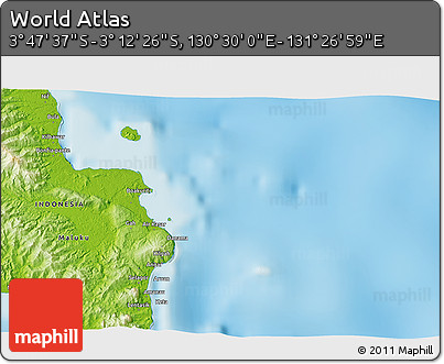 Physical 3D Map of the Area around 3° 30' 2" S, 130° 58' 29" E