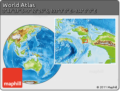 Physical Location Map of the Area around 3° 30' 2" S, 133° 31' 30" E