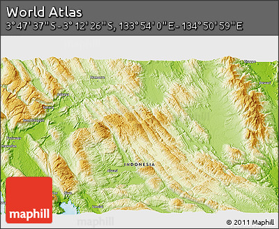 Physical 3D Map of the Area around 3° 30' 2" S, 134° 22' 30" E