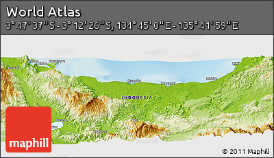 Physical Panoramic Map of the Area around 3° 30' 2" S, 135° 13' 29" E