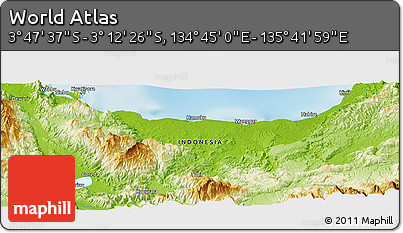 Physical Panoramic Map of the Area around 3° 30' 2" S, 135° 13' 29" E