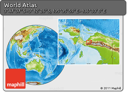 Physical Location Map of the Area around 3° 30' 2" S, 136° 4' 29" E