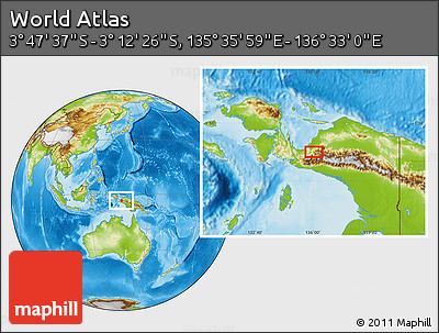Physical Location Map of the Area around 3° 30' 2" S, 136° 4' 29" E