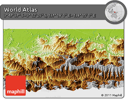 Physical 3D Map of the Area around 3° 30' 2" S, 137° 46' 30" E