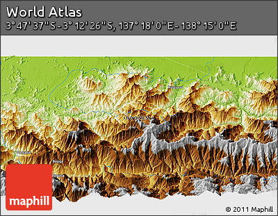 Physical 3D Map of the Area around 3° 30' 2" S, 137° 46' 30" E