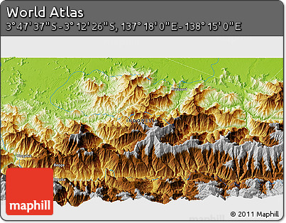 Physical 3D Map of the Area around 3° 30' 2" S, 137° 46' 30" E