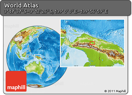 Physical Location Map of the Area around 3° 30' 2" S, 139° 28' 29" E