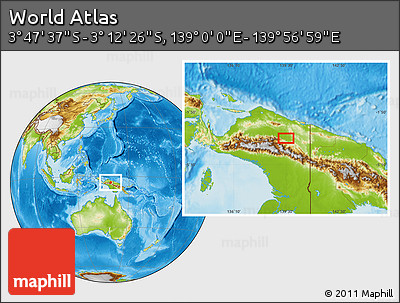 Physical Location Map of the Area around 3° 30' 2" S, 139° 28' 29" E