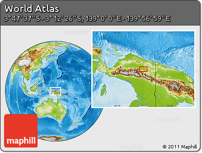 Physical Location Map of the Area around 3° 30' 2" S, 139° 28' 29" E