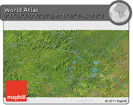 Satellite 3D Map of the Area around 3° 30' 2" S, 13° 40' 30" E