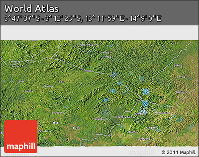 Satellite 3D Map of the Area around 3° 30' 2" S, 13° 40' 30" E