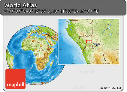 Physical Location Map of the Area around 3° 30' 2" S, 13° 40' 30" E