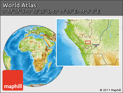 Physical Location Map of the Area around 3° 30' 2" S, 13° 40' 30" E