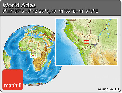 Physical Location Map of the Area around 3° 30' 2" S, 13° 40' 30" E