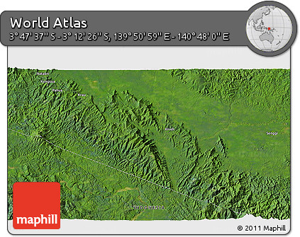 Satellite 3D Map of the Area around 3° 30' 2" S, 140° 19' 29" E