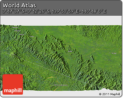 Satellite 3D Map of the Area around 3° 30' 2" S, 140° 19' 29" E