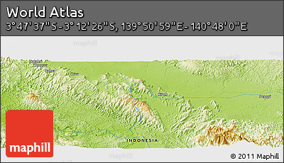 Physical Panoramic Map of the Area around 3° 30' 2" S, 140° 19' 29" E