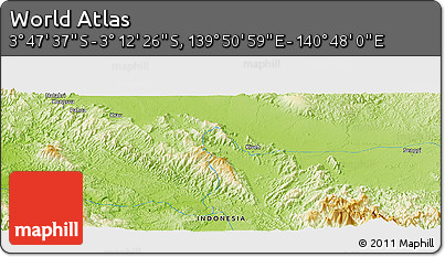 Physical Panoramic Map of the Area around 3° 30' 2" S, 140° 19' 29" E