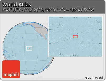 Gray Location Map of the Area around 3° 30' 2" S, 140° 10' 30" W, hill shading
