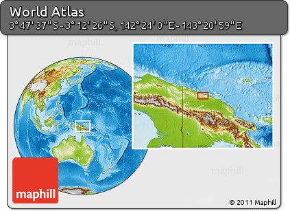Physical Location Map of the Area around 3° 30' 2" S, 142° 52' 30" E
