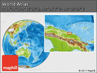 Physical Location Map of the Area around 3° 30' 2" S, 142° 52' 30" E