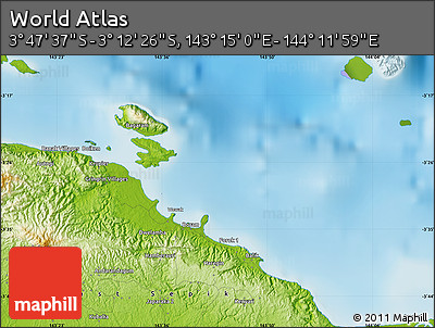 Physical Map of the Area around 3° 30' 2" S, 143° 43' 29" E