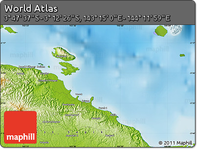 Physical Map of the Area around 3° 30' 2" S, 143° 43' 29" E