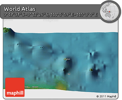 Satellite 3D Map of the Area around 3° 30' 2" S, 144° 34' 29" E